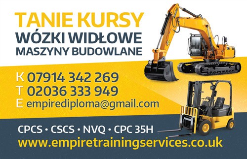 KURSY I SZKOLENIA – UPRAWNIENIE NA : ONLINE CSCS – CPCS – IPAF – NPORS – CPC 35H – NVQ LEVEL 1 DO 6. MASZYNY BUDOWLANE KOPARKI WYWROTKI WALCE -WOZKI WIDLOWE – TELESKOPOWE Z POZWOLENIEM CPCS NA BUDOWE. SSSTS- SMSTS   –HIAB – HDS – PROMOCJA