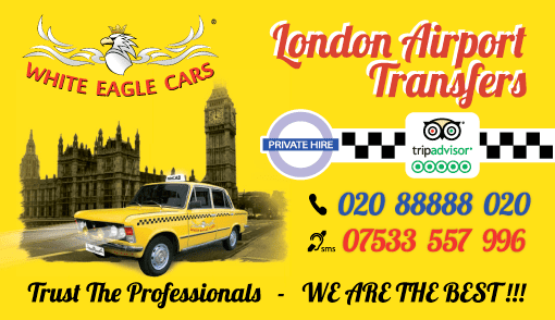 Transport na  / z Lotniska – Polskie Taxi w Londonie – "White Eagle Cars"